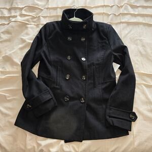 Nordstrom THREAD & SUPPLY Pea Coat Jacket Womens M Black Wool Blend Nautical